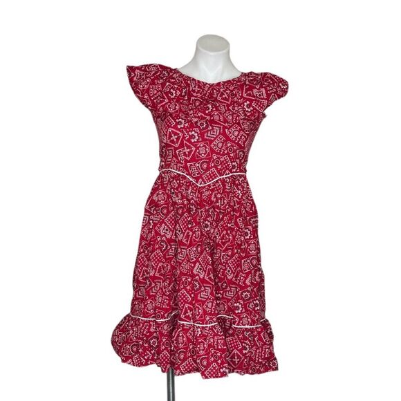 HANDMADE Red White Bandanna Fabric Dress Retro Sleeveless Button Back Closure - Picture 1 of 7